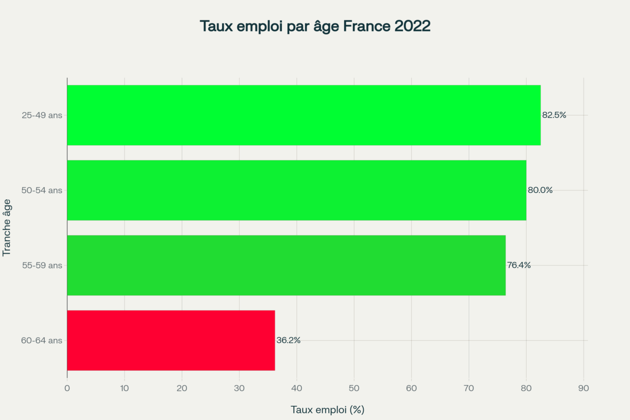 Évolution du taux d'emploi par tranche d'âge en France 